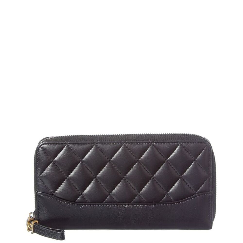 Chanel Black Quilted Leather Gabrielle Long Zip Around Wallet (Authentic